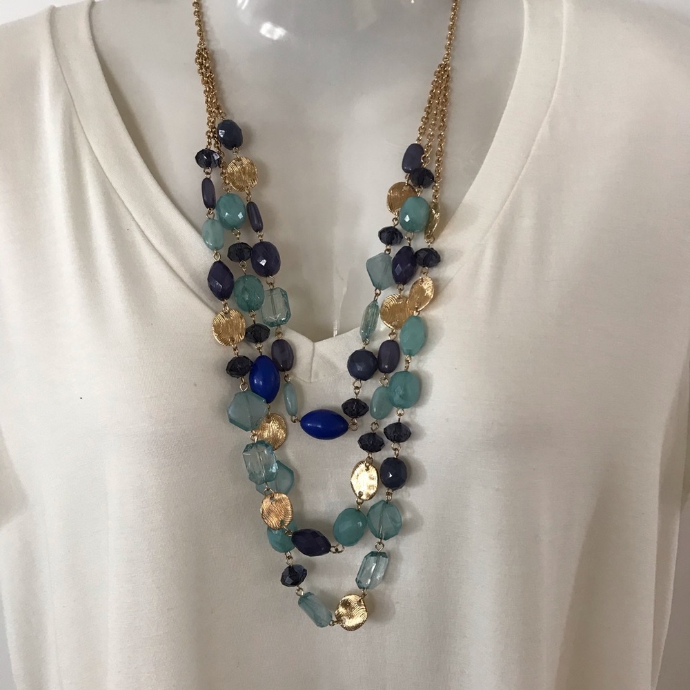 Blue and Gold Necklace and set of 3 bracelets